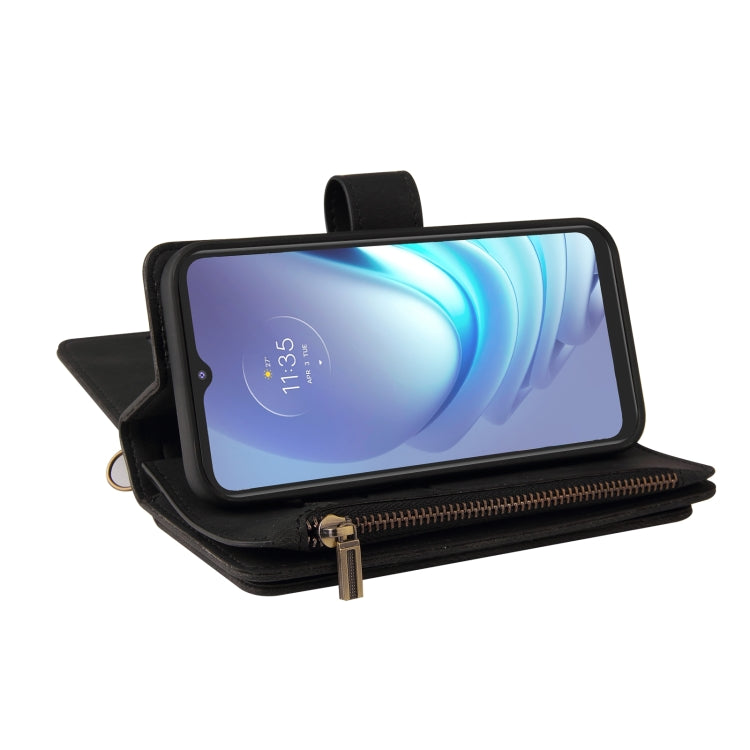 For Motorola Moto G50 Skin Feel PU + TPU Horizontal Flip Leather Case With Holder & 15 Cards Slot & Wallet & Zipper Pocket & Lanyard(Black) - Motorola Cases by PMC TechLife | Online Shopping South Africa | PMC TechLife | Buy Now Pay Later Mobicred