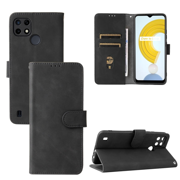 For OPPO Realme C21Y Solid Color Skin Feel Magnetic Buckle Horizontal Flip Calf Texture PU Leather Case with Holder & Card Slots & Wallet(Black) - Realme Cases by PMC TechLife | Online Shopping South Africa | PMC TechLife | Buy Now Pay Later Mobicred