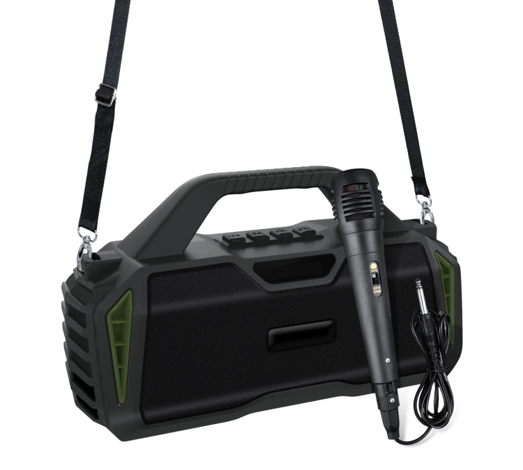 New Rixing NR-6011M Bluetooth 5.0 Portable Outdoor Karaoke Wireless Bluetooth Speaker with Microphone & Shoulder Strap(Green) - free shipping - PMC Jewellery - Order now!