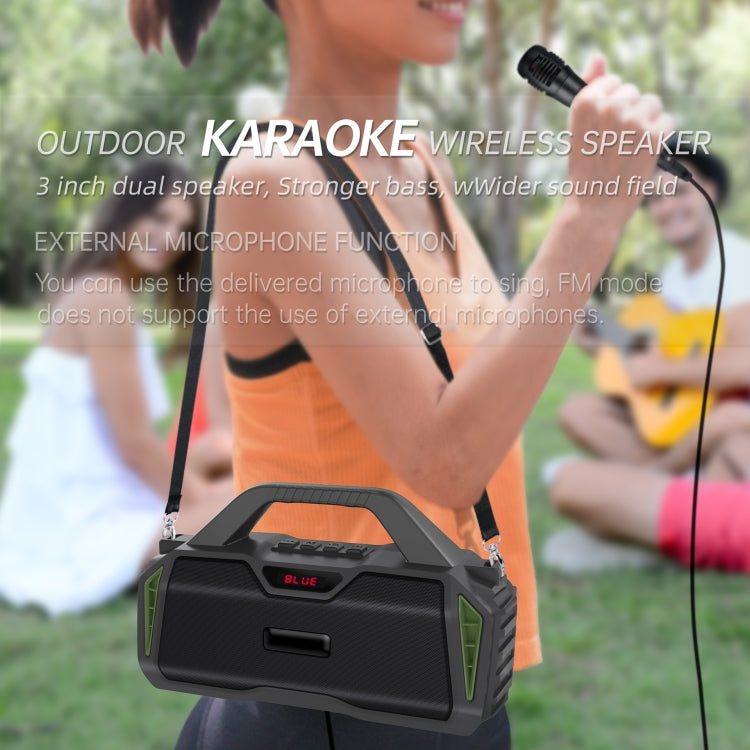 New Rixing NR-6011M Bluetooth 5.0 Portable Outdoor Karaoke Wireless Bluetooth Speaker with Microphone & Shoulder Strap(Green) - free shipping - PMC Jewellery - Order now!