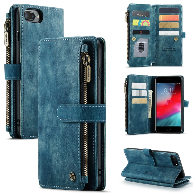 CaseMe-C30 PU + TPU Multifunctional Horizontal Flip Leather Case with Holder & Card Slot & Wallet & Zipper Pocket For iPhone 8 Plus & 7 Plus & 6 Plus(Blue) - More iPhone Cases by CaseMe | Online Shopping South Africa | PMC Jewellery | Buy Now Pay Later Mobicred