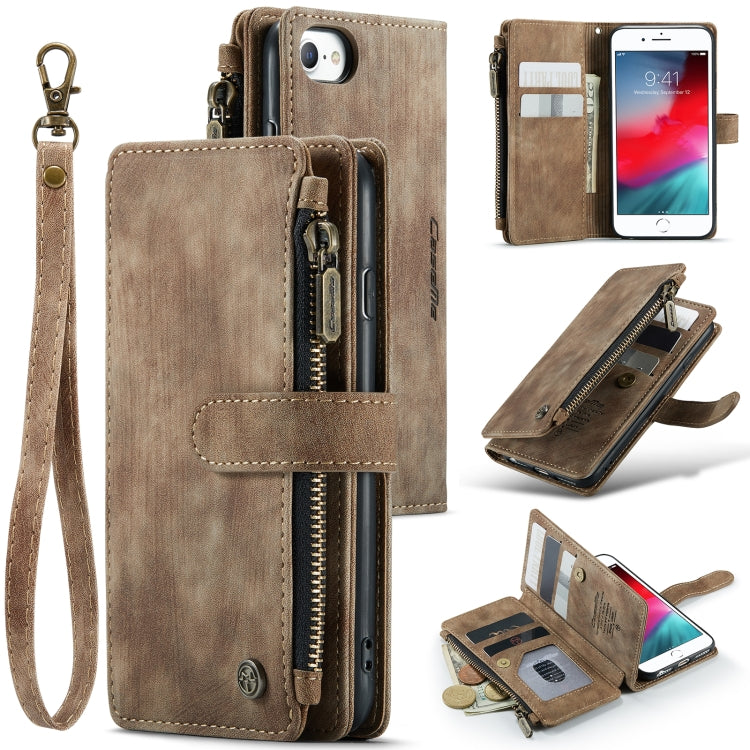 For iPhone SE 2022 / SE 2020 / 8 / 7 / 6 CaseMe-C30 PU + TPU Multifunctional Horizontal Flip Leather Case with Holder & Card Slot & Wallet & Zipper Pocke(Brown) - iPhone SE 2022 / 2020 / 8 / 7 Cases by CaseMe | Online Shopping South Africa | PMC TechLife | Buy Now Pay Later Mobicred