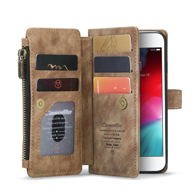 For iPhone SE 2022 / SE 2020 / 8 / 7 / 6 CaseMe-C30 PU + TPU Multifunctional Horizontal Flip Leather Case with Holder & Card Slot & Wallet & Zipper Pocke(Brown) - iPhone SE 2022 / 2020 / 8 / 7 Cases by CaseMe | Online Shopping South Africa | PMC TechLife | Buy Now Pay Later Mobicred