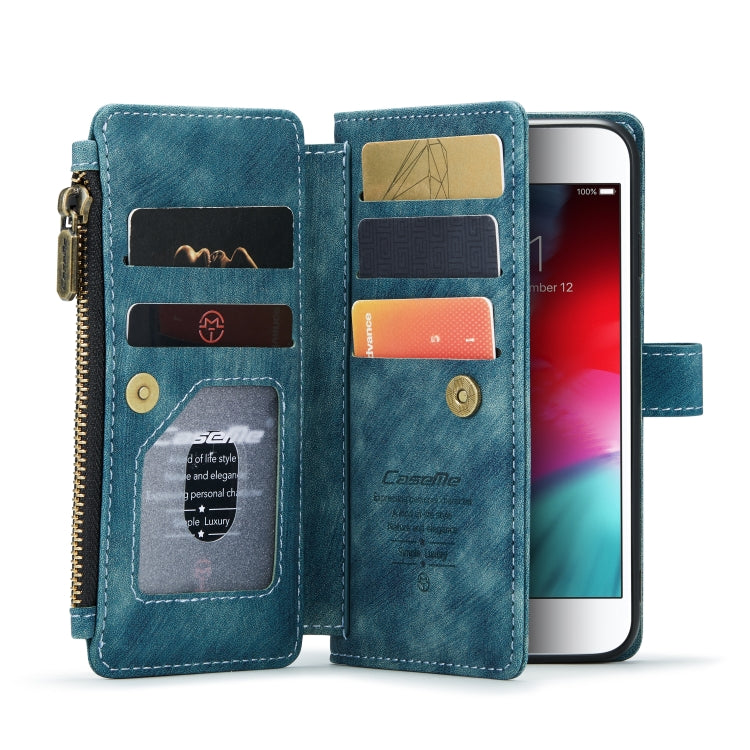 For iPhone SE 2022 / SE 2020 / 8 / 7 / 6 CaseMe-C30 PU + TPU Multifunctional Horizontal Flip Leather Case with Holder & Card Slot & Wallet & Zipper Pocke(Blue) - iPhone SE 2022 / 2020 / 8 / 7 Cases by CaseMe | Online Shopping South Africa | PMC Jewellery | Buy Now Pay Later Mobicred