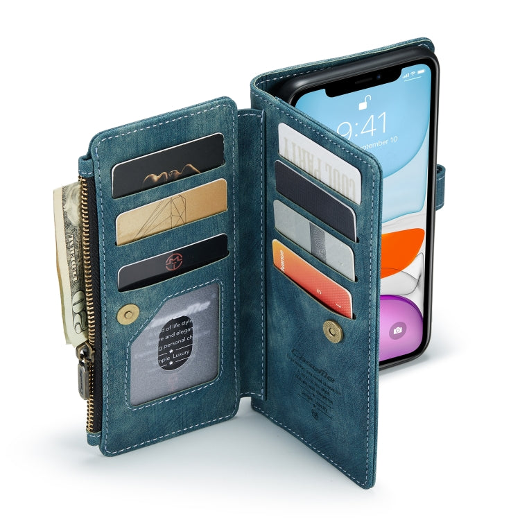 For iPhone 11 CaseMe-C30 PU + TPU Multifunctional Horizontal Flip Leather Case with Holder & Card Slot & Wallet & Zipper Pocket (Blue) - iPhone 11 Cases by CaseMe | Online Shopping South Africa | PMC Jewellery | Buy Now Pay Later Mobicred