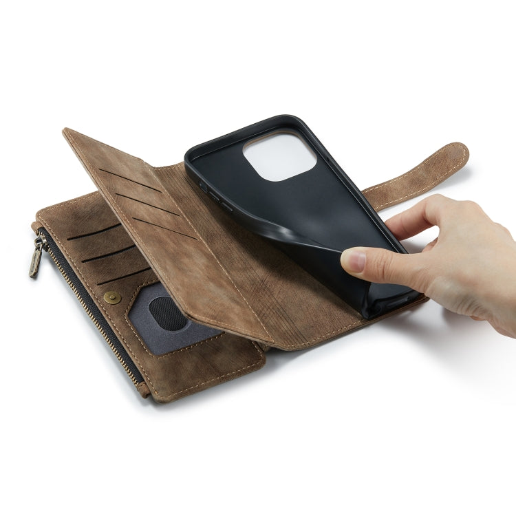 For iPhone 12 Pro Max CaseMe-C30 PU + TPU Multifunctional Horizontal Flip Leather Case with Holder & Card Slot & Wallet & Zipper Pocket(Brown) - iPhone 12 Pro Max Cases by CaseMe | Online Shopping South Africa | PMC Jewellery | Buy Now Pay Later Mobicred