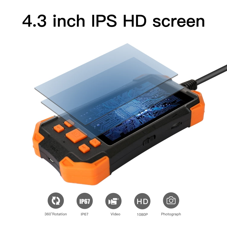 T20 4.3 inch IPS Color Screen 7.9mm Dual Cameras Waterproof Hard Cable Digital Endoscope, Length:3.5m(Black Orange) -  by PMC TechLife | Online Shopping South Africa | PMC TechLife | Buy Now Pay Later Mobicred