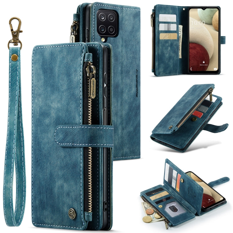 For Samsung Galaxy A12 CaseMe-C30 PU + TPU Multifunctional Horizontal Flip Leather Case with Holder & Card Slot & Wallet & Zipper Pocket(Blue) - free shipping - PMC Jewellery - Order now!