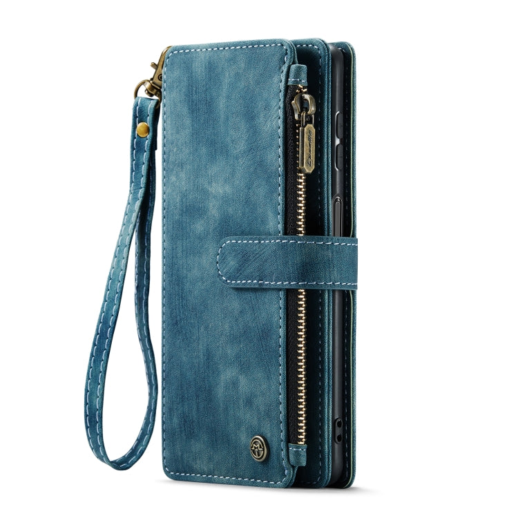 For Samsung Galaxy A12 CaseMe-C30 PU + TPU Multifunctional Horizontal Flip Leather Case with Holder & Card Slot & Wallet & Zipper Pocket(Blue) - free shipping - PMC Jewellery - Order now!