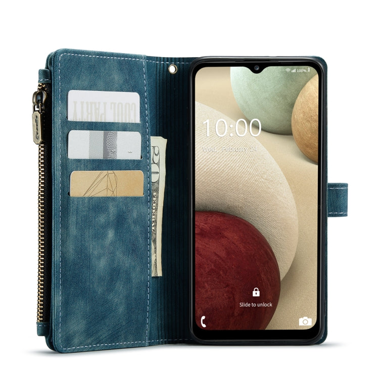 For Samsung Galaxy A12 CaseMe-C30 PU + TPU Multifunctional Horizontal Flip Leather Case with Holder & Card Slot & Wallet & Zipper Pocket(Blue) - free shipping - PMC Jewellery - Order now!