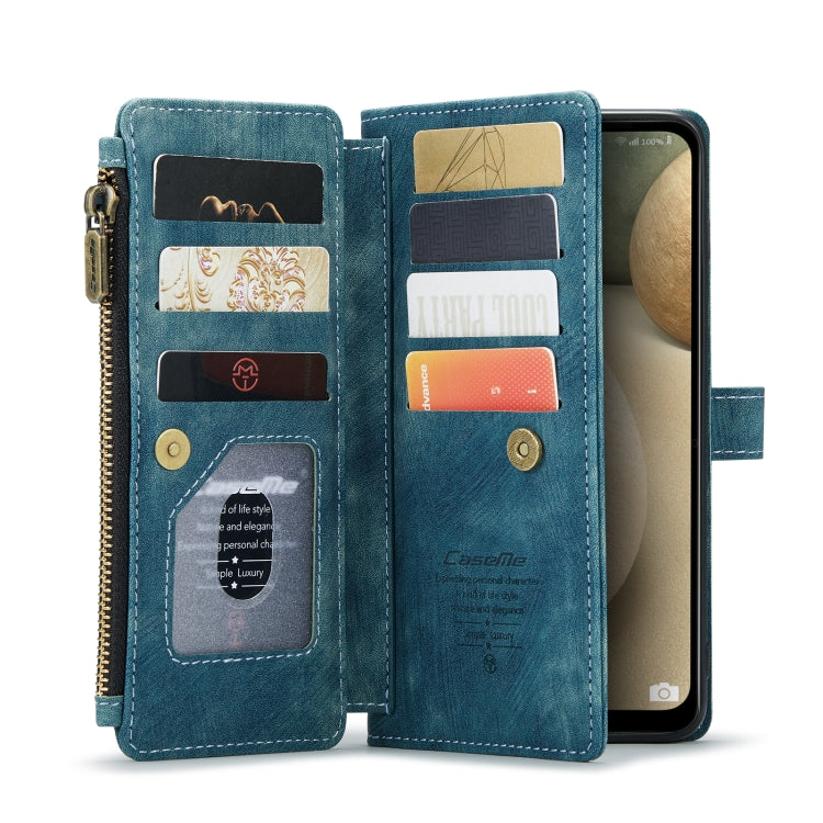 For Samsung Galaxy A12 CaseMe-C30 PU + TPU Multifunctional Horizontal Flip Leather Case with Holder & Card Slot & Wallet & Zipper Pocket(Blue) - free shipping - PMC Jewellery - Order now!