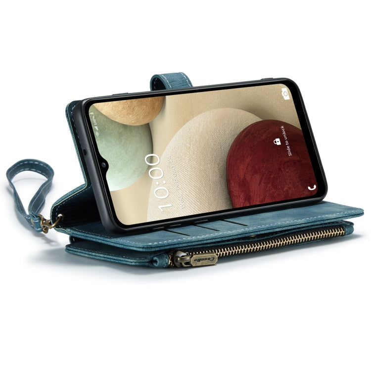 For Samsung Galaxy A12 CaseMe-C30 PU + TPU Multifunctional Horizontal Flip Leather Case with Holder & Card Slot & Wallet & Zipper Pocket(Blue) - free shipping - PMC Jewellery - Order now!