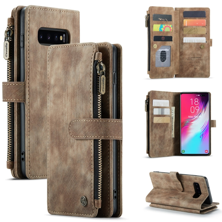For Samsung Galaxy S10+ CaseMe-C30 PU + TPU Multifunctional Horizontal Flip Leather Case with Holder & Card Slot & Wallet & Zipper Pocket(Brown) - free shipping - PMC Jewellery - Order now!