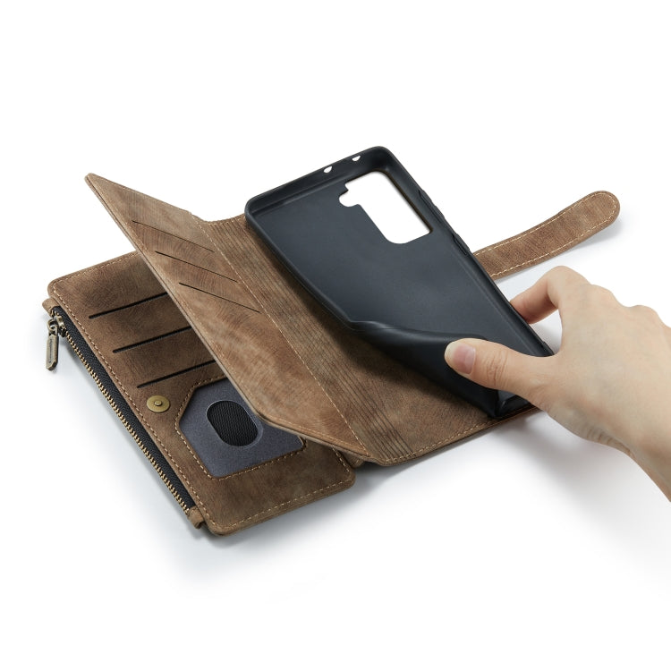 For Samsung Galaxy S21 5G CaseMe-C30 PU + TPU Multifunctional Horizontal Flip Leather Case with Holder & Card Slot & Wallet & Zipper Pocket(Brown) - free shipping - PMC Jewellery - Order now!