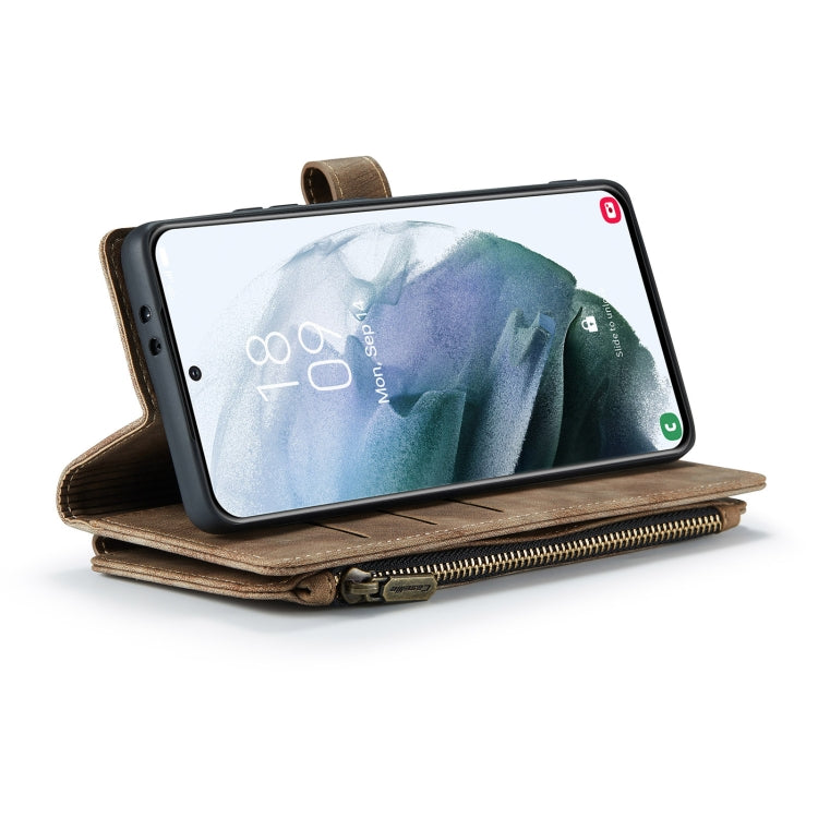 For Samsung Galaxy S21 5G CaseMe-C30 PU + TPU Multifunctional Horizontal Flip Leather Case with Holder & Card Slot & Wallet & Zipper Pocket(Brown) - free shipping - PMC Jewellery - Order now!