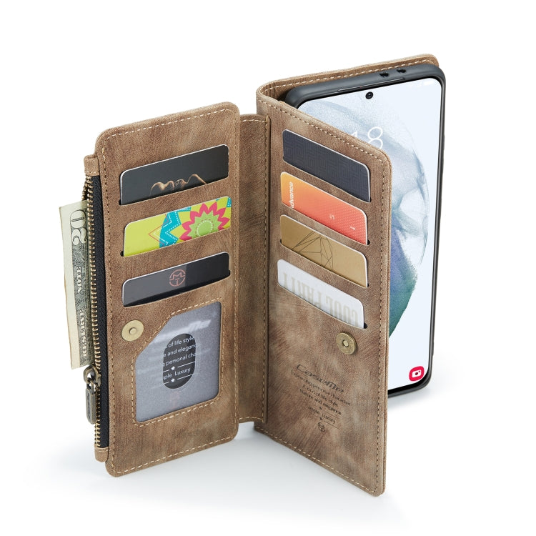 For Samsung Galaxy S21+ 5G CaseMe-C30 PU + TPU Multifunctional Horizontal Flip Leather Case with Holder & Card Slot & Wallet & Zipper Pocket(Brown) - free shipping - PMC Jewellery - Order now!