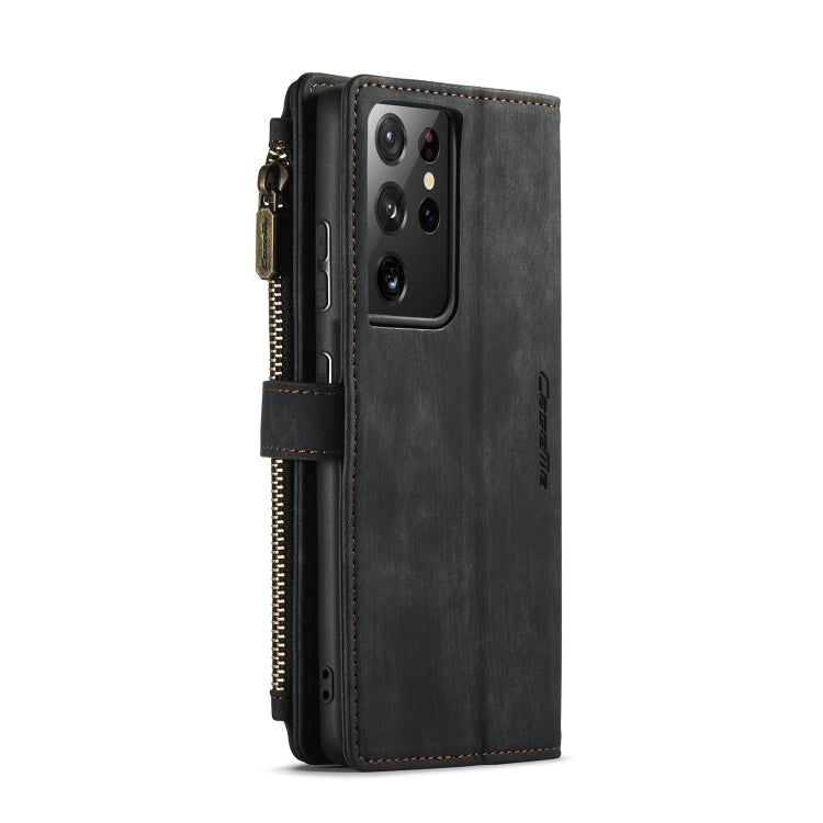 For Samsung Galaxy S21 Ultra 5G CaseMe-C30 PU + TPU Multifunctional Horizontal Flip Leather Case with Holder & Card Slot & Wallet & Zipper Pocket(Black) - free shipping - PMC Jewellery - Order now!