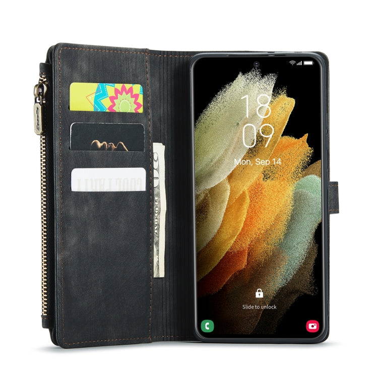 For Samsung Galaxy S21 Ultra 5G CaseMe-C30 PU + TPU Multifunctional Horizontal Flip Leather Case with Holder & Card Slot & Wallet & Zipper Pocket(Black) - free shipping - PMC Jewellery - Order now!