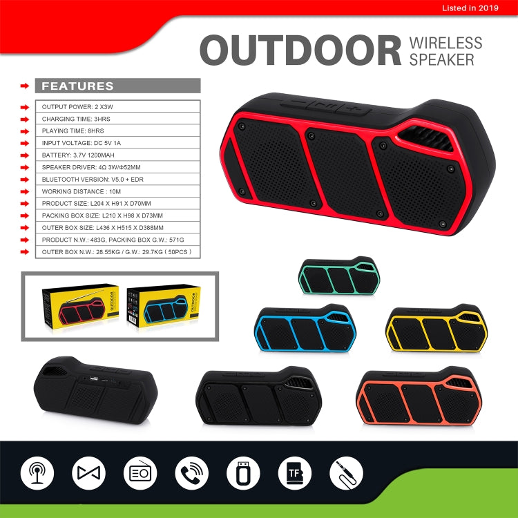 NewRixing NR-5011 Outdoor Portable Bluetooth Speakerr, Support Hands-free Call / TF Card / FM / U Disk(Black) - free shipping - PMC Jewellery - Order now!