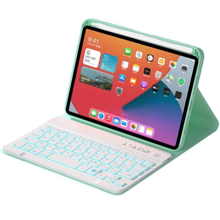 HK006D Square Keys Detachable Bluetooth Solid Color Keyboard Leather Tablet Case with Colorful Backlight & Holder for iPad mini 6(Mint Green) - free shipping - PMC TechLife - Order now!