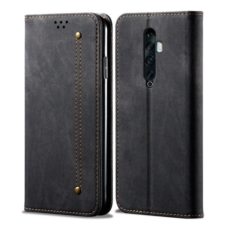 For OPPO Reno 2 Denim Texture Casual Style Horizontal Flip Leather Case with Holder & Card Slots & Wallet(Black) - OPPO Cases by PMC TechLife | Online Shopping South Africa | PMC TechLife | Buy Now Pay Later Mobicred