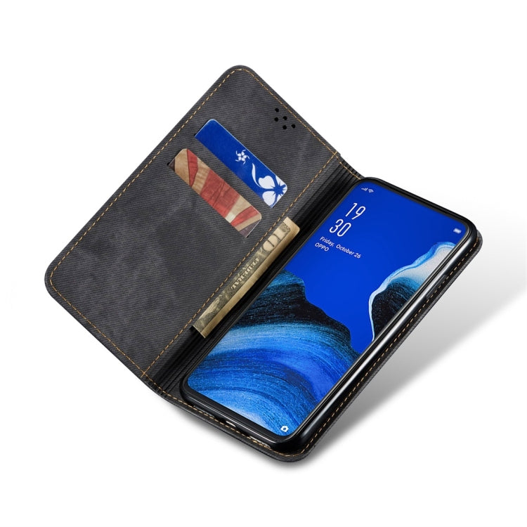 For OPPO Reno 2 Denim Texture Casual Style Horizontal Flip Leather Case with Holder & Card Slots & Wallet(Black) - OPPO Cases by PMC TechLife | Online Shopping South Africa | PMC TechLife | Buy Now Pay Later Mobicred