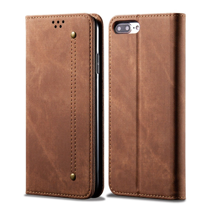 For iPhone 7 Plus / 8 Plus Denim Texture Casual Style Horizontal Flip Leather Case with Holder & Card Slots & Wallet(Brown) - More iPhone Cases by PMC TechLife | Online Shopping South Africa | PMC TechLife