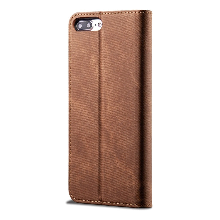 For iPhone 7 Plus / 8 Plus Denim Texture Casual Style Horizontal Flip Leather Case with Holder & Card Slots & Wallet(Brown) - More iPhone Cases by PMC TechLife | Online Shopping South Africa | PMC TechLife