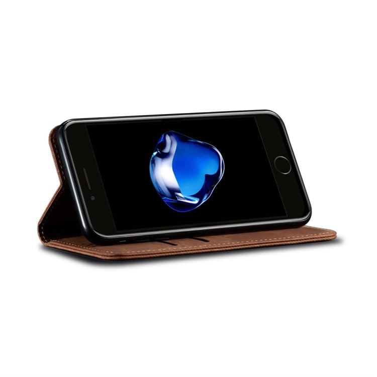 For iPhone 7 Plus / 8 Plus Denim Texture Casual Style Horizontal Flip Leather Case with Holder & Card Slots & Wallet(Brown) - More iPhone Cases by PMC TechLife | Online Shopping South Africa | PMC TechLife