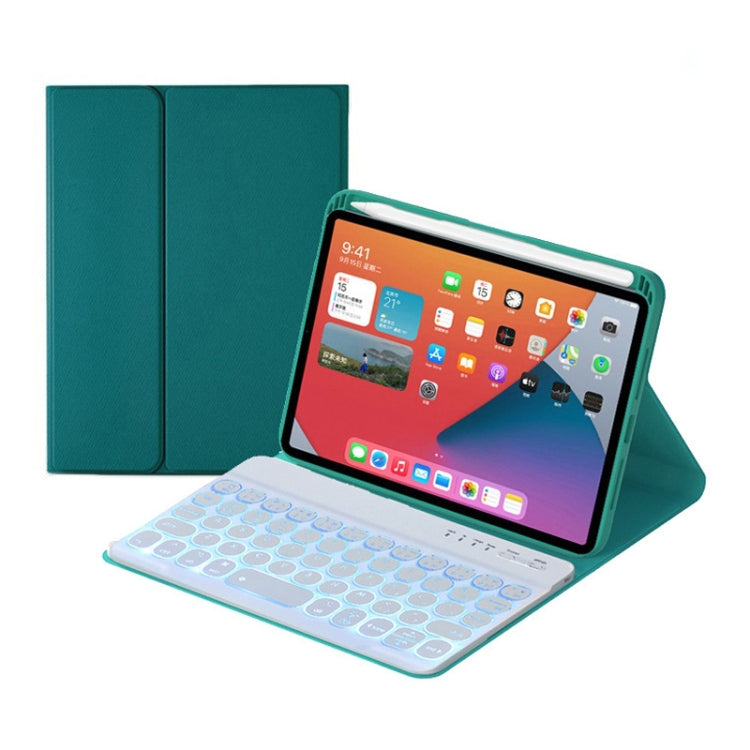 HY006D Round Keys Detachable Bluetooth Keyboard Leather Tablet Case with Colorful Backlight & Holder for iPad mini 6(Dark Green) - For iPad mini by PMC TechLife | Online Shopping South Africa | PMC TechLife