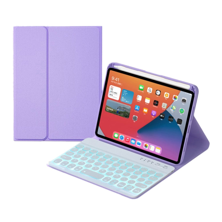 HY006D Round Keys Detachable Bluetooth Keyboard Leather Tablet Case with Colorful Backlight & Holder for iPad mini 6(Light Purple) - For iPad mini by PMC TechLife | Online Shopping South Africa | PMC TechLife | Buy Now Pay Later Mobicred