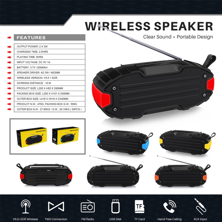 New Rixing NR-907FM TWS Outdoor Bluetooth Speaker Support Hands-free Call / FM with Handle & Antenna(Blue) - free shipping - PMC Jewellery - Order now!