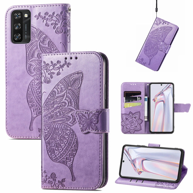 For Blackview A100 Butterfly Love Flower Embossed Horizontal Flip Leather Case with Holder & Card Slots & Wallet & Lanyard(Light Purple) - More Brand by PMC TechLife | Online Shopping South Africa | PMC TechLife | Buy Now Pay Later Mobicred