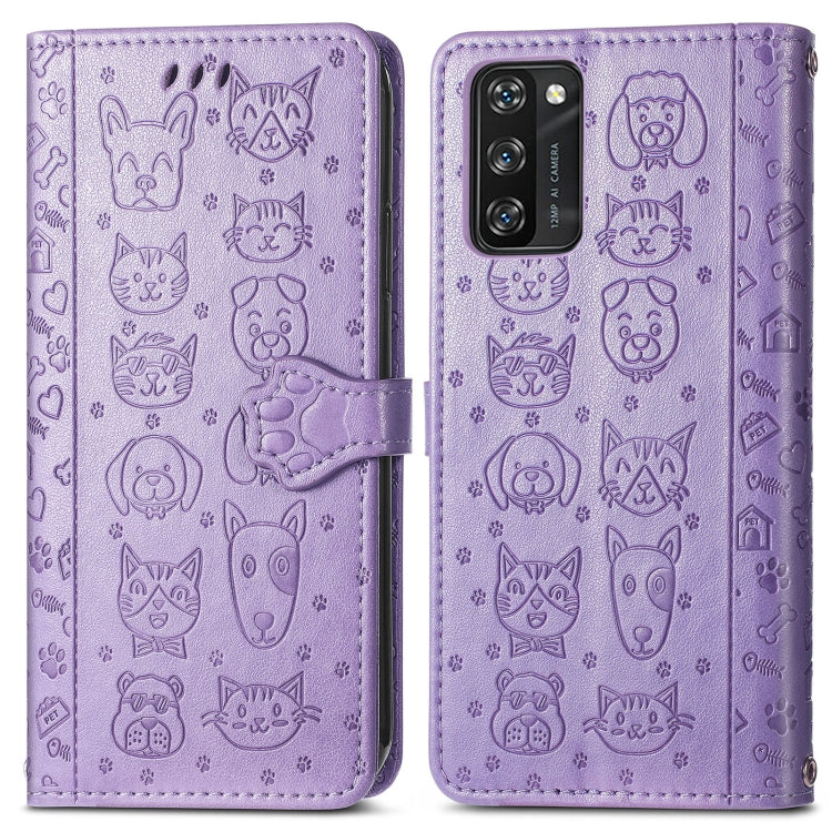 For Blackview A100 Lovely Cat and Dog Embossing Pattern Horizontal Flip Leather Case , with Holder & Card Slots & Wallet & Cartoon Clasp & Lanyard(Purple) - More Brand by PMC TechLife | Online Shopping South Africa | PMC TechLife | Buy Now Pay Later Mobicred