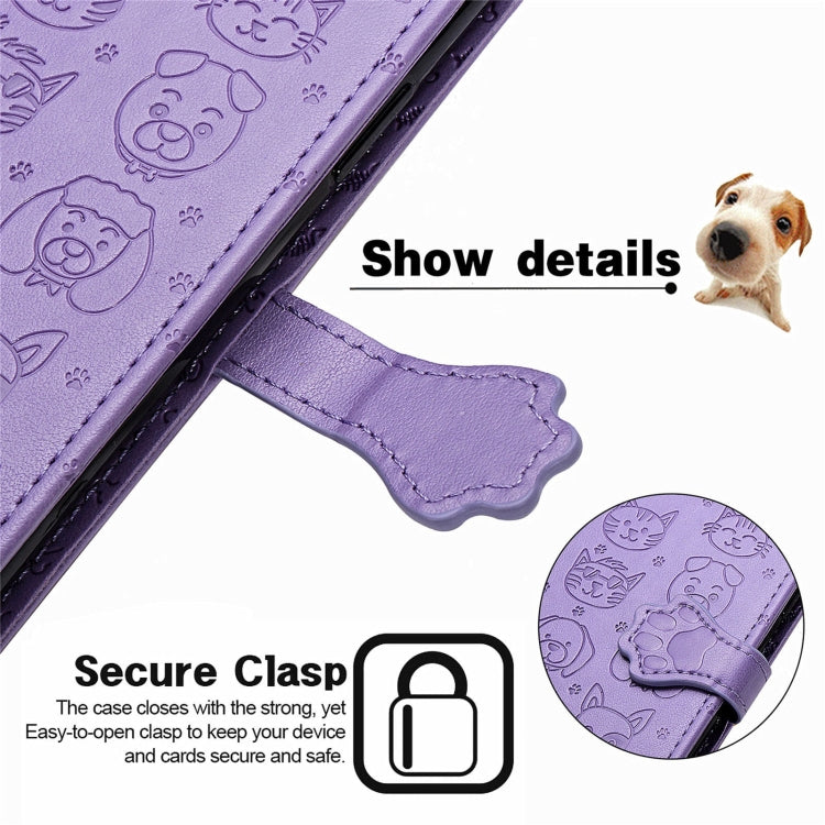 For Blackview A100 Lovely Cat and Dog Embossing Pattern Horizontal Flip Leather Case , with Holder & Card Slots & Wallet & Cartoon Clasp & Lanyard(Purple) - More Brand by PMC TechLife | Online Shopping South Africa | PMC TechLife | Buy Now Pay Later Mobicred