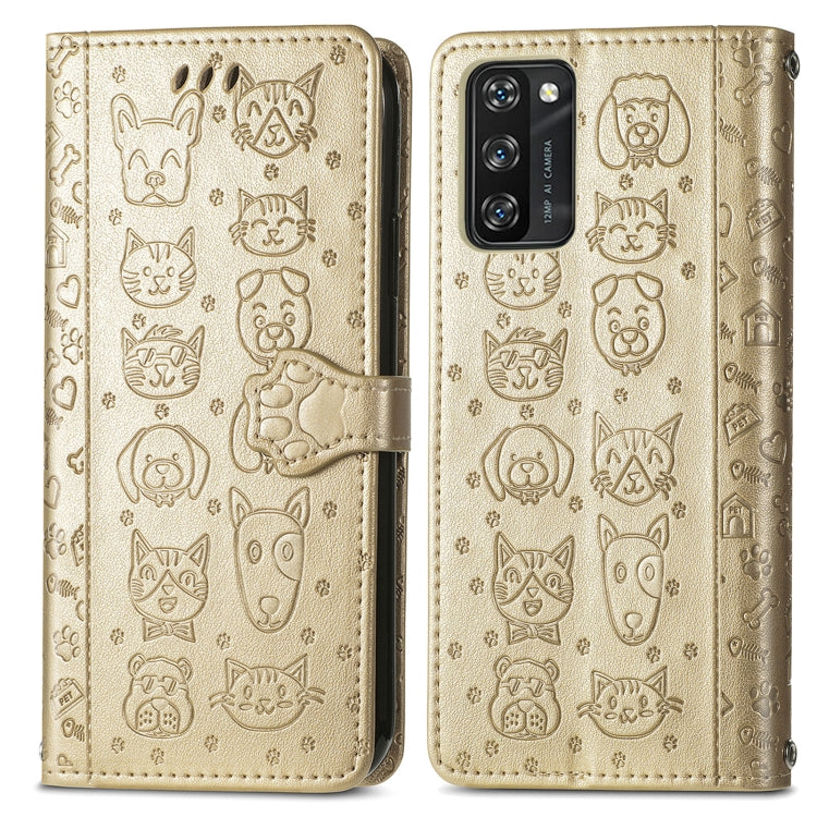 For Blackview A100 Lovely Cat and Dog Embossing Pattern Horizontal Flip Leather Case , with Holder & Card Slots & Wallet & Cartoon Clasp & Lanyard(Gold) - More Brand by PMC TechLife | Online Shopping South Africa | PMC TechLife | Buy Now Pay Later Mobicred