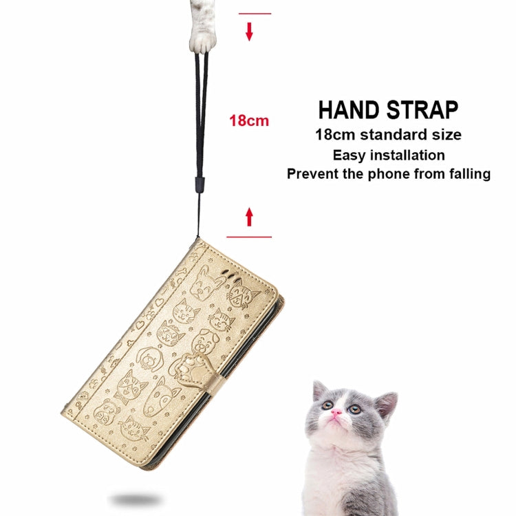 For Blackview A100 Lovely Cat and Dog Embossing Pattern Horizontal Flip Leather Case , with Holder & Card Slots & Wallet & Cartoon Clasp & Lanyard(Gold) - More Brand by PMC TechLife | Online Shopping South Africa | PMC TechLife | Buy Now Pay Later Mobicred