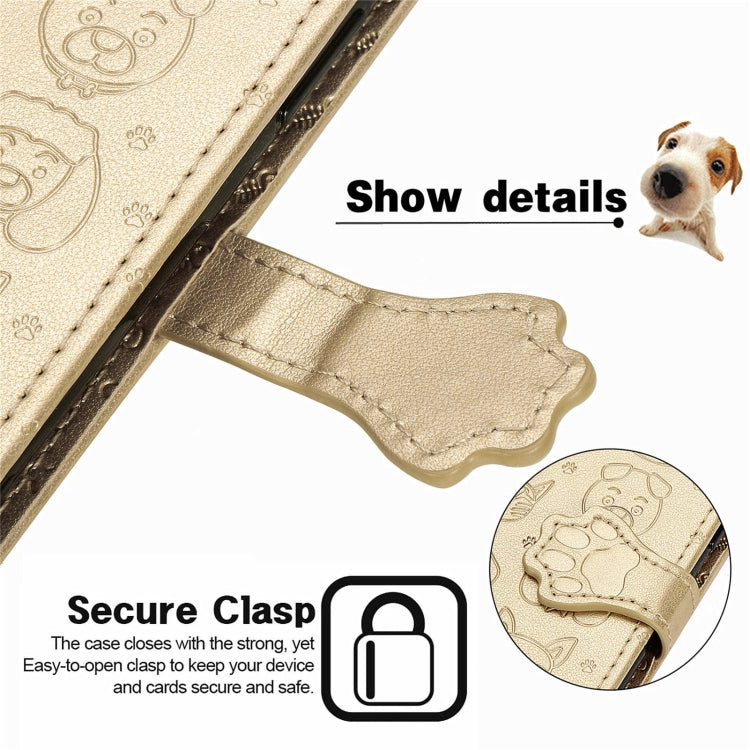 For Blackview A100 Lovely Cat and Dog Embossing Pattern Horizontal Flip Leather Case , with Holder & Card Slots & Wallet & Cartoon Clasp & Lanyard(Gold) - More Brand by PMC TechLife | Online Shopping South Africa | PMC TechLife | Buy Now Pay Later Mobicred