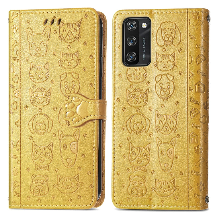 For Blackview A100 Lovely Cat and Dog Embossing Pattern Horizontal Flip Leather Case , with Holder & Card Slots & Wallet & Cartoon Clasp & Lanyard(Yellow) - More Brand by PMC TechLife | Online Shopping South Africa | PMC TechLife | Buy Now Pay Later Mobicred