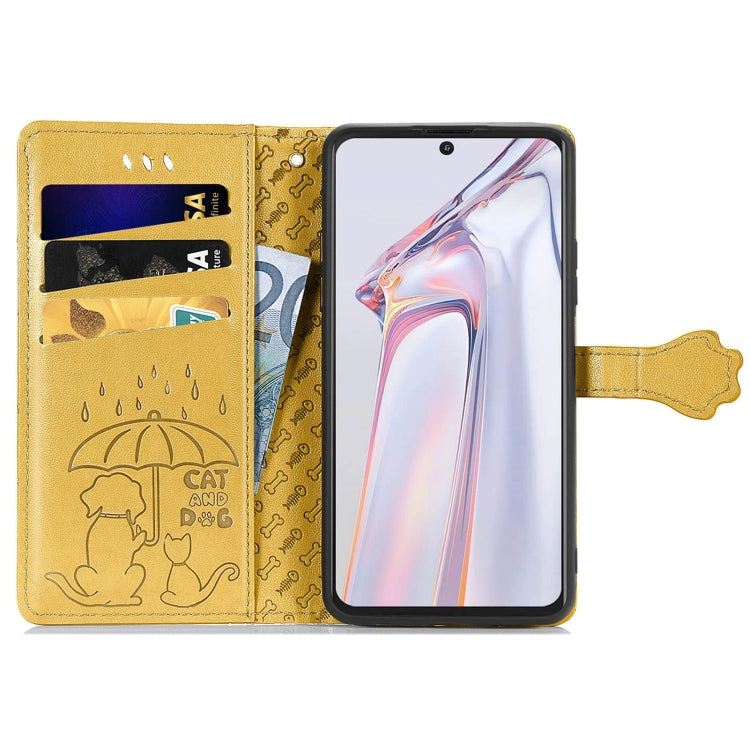 For Blackview A100 Lovely Cat and Dog Embossing Pattern Horizontal Flip Leather Case , with Holder & Card Slots & Wallet & Cartoon Clasp & Lanyard(Yellow) - More Brand by PMC TechLife | Online Shopping South Africa | PMC TechLife | Buy Now Pay Later Mobicred