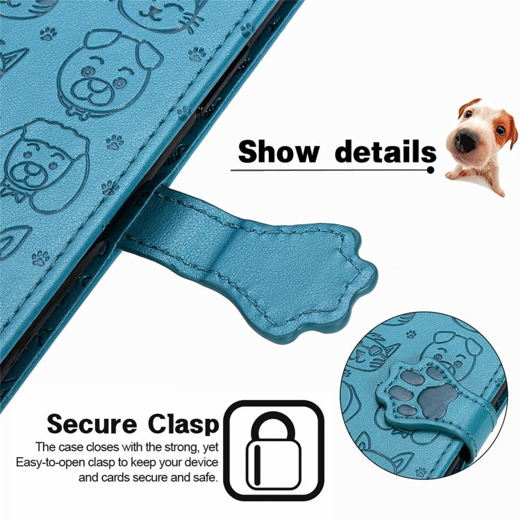 For Blackview A100 Lovely Cat and Dog Embossing Pattern Horizontal Flip Leather Case , with Holder & Card Slots & Wallet & Cartoon Clasp & Lanyard(Blue) - More Brand by PMC TechLife | Online Shopping South Africa | PMC TechLife | Buy Now Pay Later Mobicred