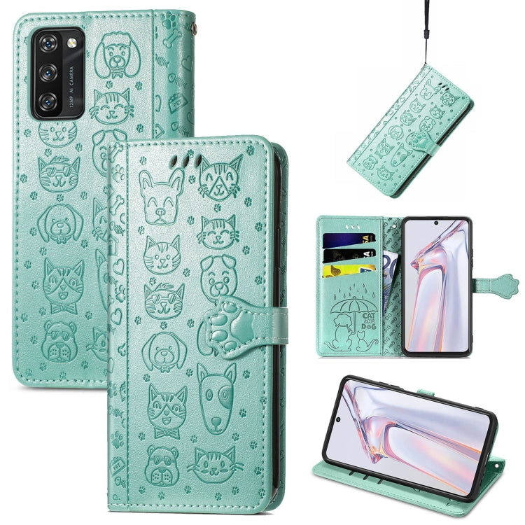For Blackview A100 Lovely Cat and Dog Embossing Pattern Horizontal Flip Leather Case , with Holder & Card Slots & Wallet & Cartoon Clasp & Lanyard(Green) - More Brand by PMC TechLife | Online Shopping South Africa | PMC TechLife | Buy Now Pay Later Mobicred