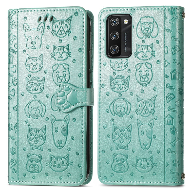 For Blackview A100 Lovely Cat and Dog Embossing Pattern Horizontal Flip Leather Case , with Holder & Card Slots & Wallet & Cartoon Clasp & Lanyard(Green) - More Brand by PMC TechLife | Online Shopping South Africa | PMC TechLife | Buy Now Pay Later Mobicred