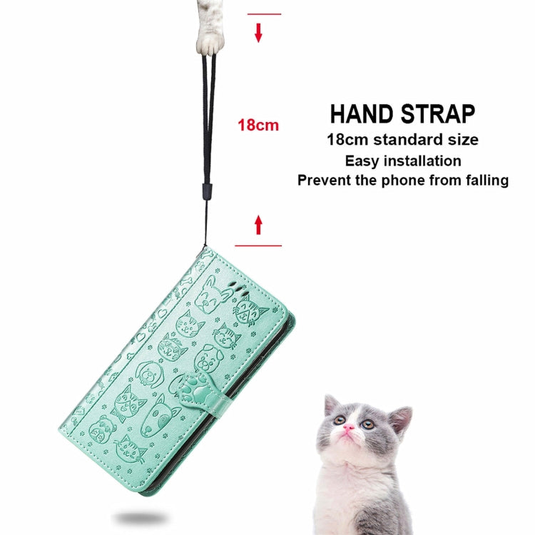 For Blackview A100 Lovely Cat and Dog Embossing Pattern Horizontal Flip Leather Case , with Holder & Card Slots & Wallet & Cartoon Clasp & Lanyard(Green) - More Brand by PMC TechLife | Online Shopping South Africa | PMC TechLife | Buy Now Pay Later Mobicred