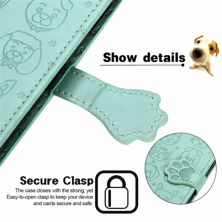 For Blackview A100 Lovely Cat and Dog Embossing Pattern Horizontal Flip Leather Case , with Holder & Card Slots & Wallet & Cartoon Clasp & Lanyard(Green) - More Brand by PMC TechLife | Online Shopping South Africa | PMC TechLife | Buy Now Pay Later Mobicred