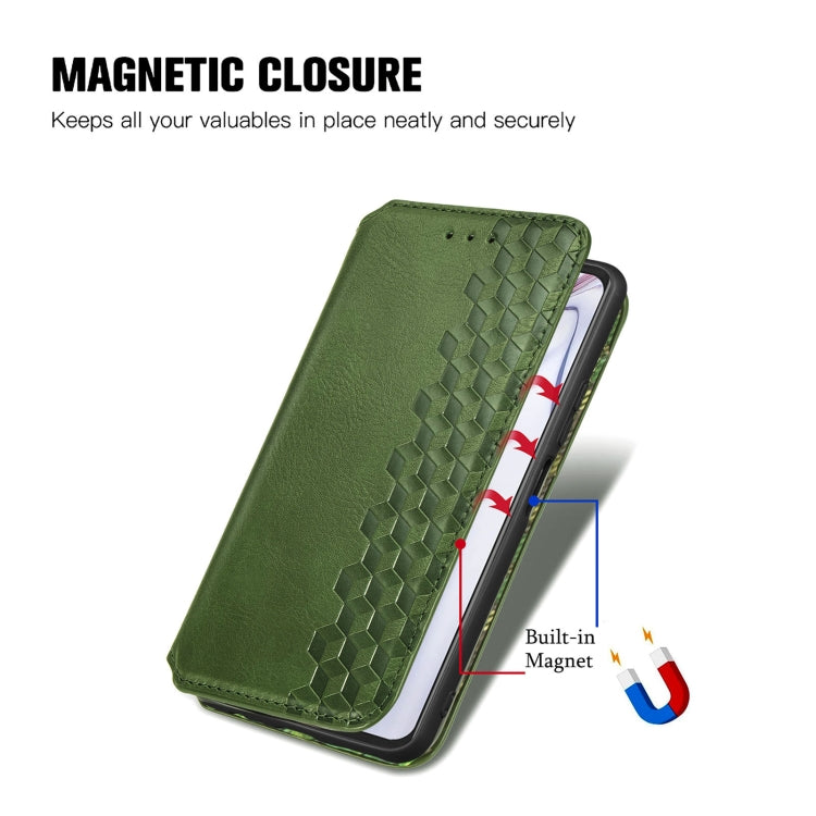 For Blackview A100 Cubic Grid Pressed Horizontal Flip Magnetic PU Leather Case with Holder & Card Slots & Wallet(Green) - free shipping - PMC TechLife - Order now!