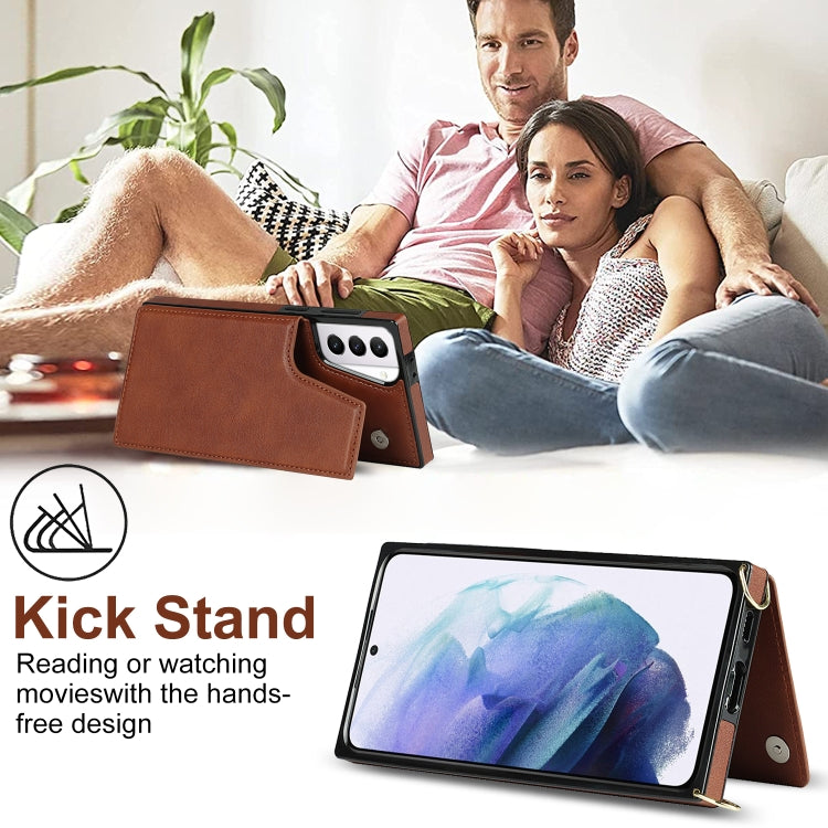 For Samsung Galaxy S21+ 5G Cross-body Square Double Buckle Flip Card Bag TPU+PU Case with Card Slots & Wallet & Photo & Strap(Brown) - free shipping - PMC TechLife - Order now!