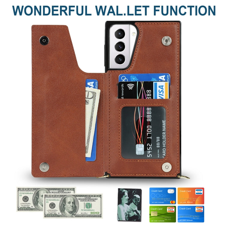 For Samsung Galaxy S21+ 5G Cross-body Square Double Buckle Flip Card Bag TPU+PU Case with Card Slots & Wallet & Photo & Strap(Brown) - free shipping - PMC TechLife - Order now!