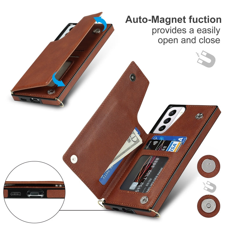 For Samsung Galaxy S21+ 5G Cross-body Square Double Buckle Flip Card Bag TPU+PU Case with Card Slots & Wallet & Photo & Strap(Brown) - free shipping - PMC TechLife - Order now!