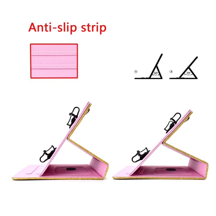 For 10 inch Tablet Varnish Glitter Powder Horizontal Flip Leather Case with Holder & Card Slot(Rose Gold) - free shipping - PMC TechLife - Order now!